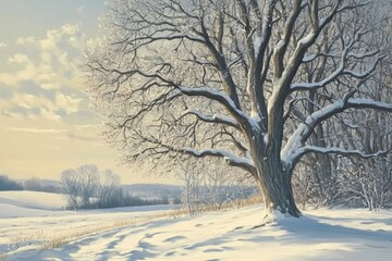 Winter tree oil painting exhibition presentation