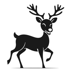Clean black and white vector silhouette of deer on white background