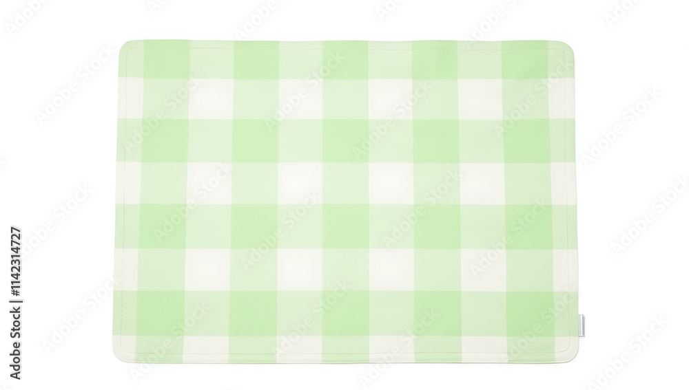 Poster a simple placemat features an isolated gingham pattern in soft pastel greens against a clean white b