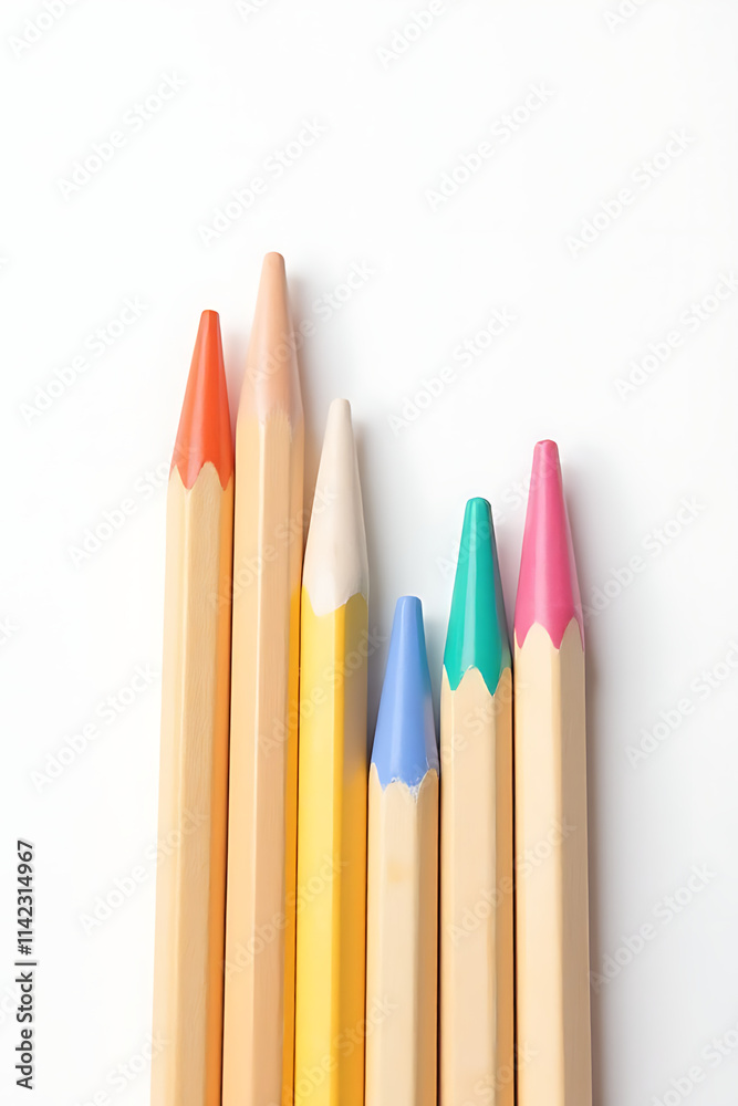 Poster A set of wooden pencils is neatly arranged on a plain white surface to showcase various colorful options._00002_