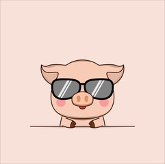 Cute adorable pig cartoon character. Vector illustration funny piggy flat design. Eps 10.