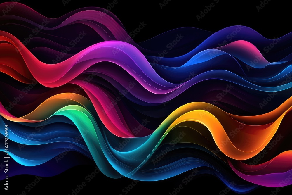 Poster dynamic color waves flowing in abstract patterns studio digital artwork dark background artistic per