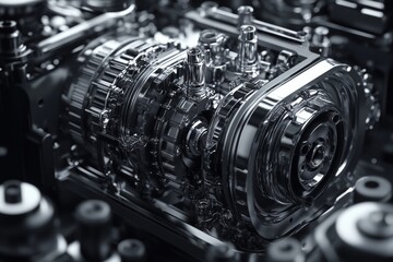 Fototapeta premium A close up of a car engine with many bolts and nuts