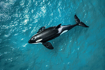 Obraz premium Fantastically beautiful majestic huge whale in deep ocean