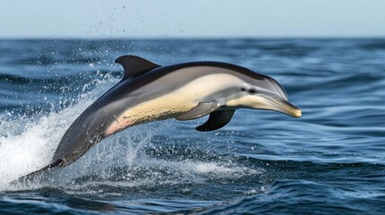 Obraz premium A playful dolphin leaping out of the ocean, its sleek body catching the sunlight