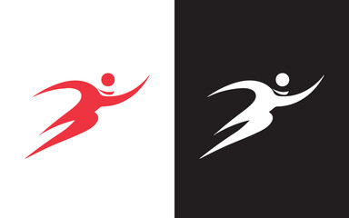 person with lightning logo. fast run energy sport symbol icon design