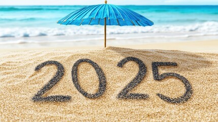 Celebrate 2025 at the beach creative sand art coastal environment sunny day