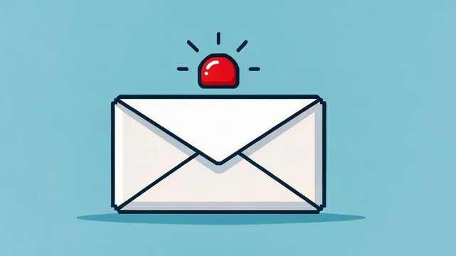 Classic Envelope Icon A pixelated envelope icon with rounded corners. The envelope is white with a light blue background and a tiny animated red dot blinks above it simulating a