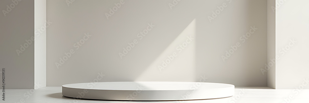 Poster a minimalist white sandstone top product display platform with selective focus enhances visual appea