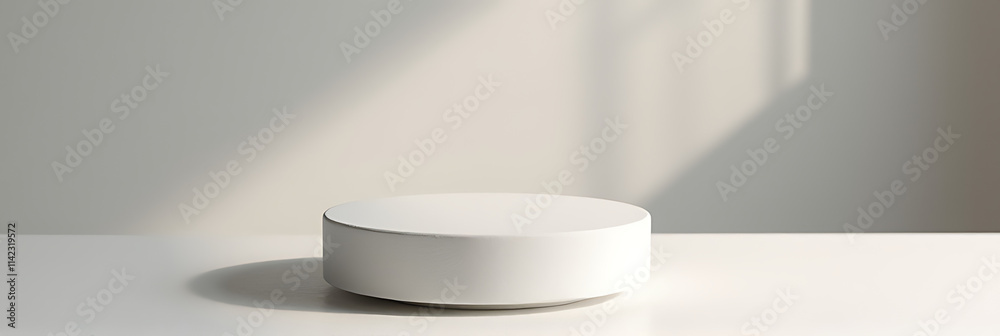 Poster a minimalist white sandstone top product display platform with selective focus enhances visual appea