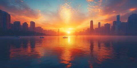 sunset over the city