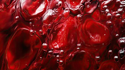 Liquid Red Abstract Texture: A mesmerizing close-up of a deep red liquid, its surface rippling with bubbles, offering an abstract backdrop perfect for artistic and design projects.  