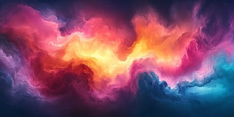Abstract colorful nebula cloudscape, vibrant cosmic swirls, fiery and dreamy texture.