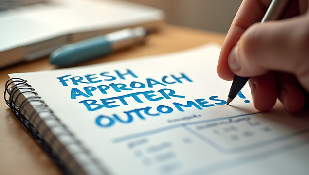 A fresh approach yields better outcomes as innovative ideas scribbled on a notepad can lead to meaningful breakthroughs and progress._00002_