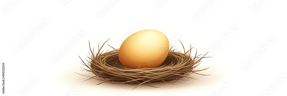 Poster a delicate gold egg illustration is placed on a simple nest background, surrounded by white empty sp