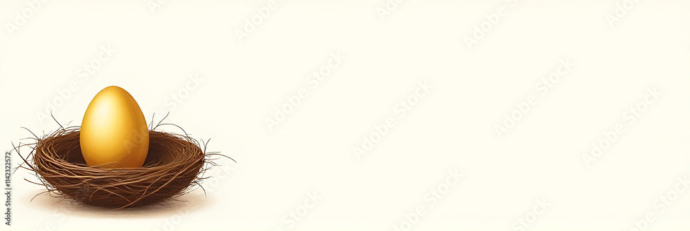 Poster a delicate gold egg illustration is placed on a simple nest background, surrounded by white empty sp
