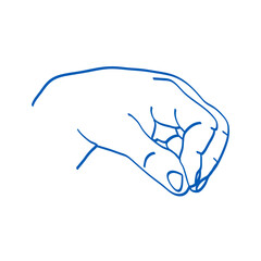 Hand gesture. Blue doodle vector pinch illustration. Index, middle, ring, little fingers and thumb