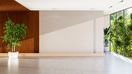 Large luxury modern bright interiors Living room mockup illustration 3D rendering image
