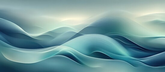 Obraz premium A serene and calm abstract design with soft gradient waves in shades of turquoise, seafoam green, and deep navy.