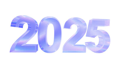 3d 2025 with aberration effect isolated on a transparent background. Blue tone. 3d transparent elements for graphic design.