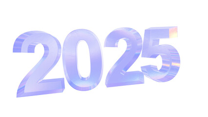 3d 2025 with aberration effect isolated on a transparent background. Blue tone. 3d transparent elements for graphic design.