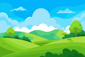 Obraz premium Natural Landscape with Rolling Green Hills and Clear Blue Sky Design