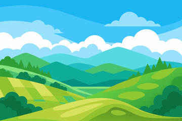 Natural Landscape with Rolling Green Hills and Clear Blue Sky Design