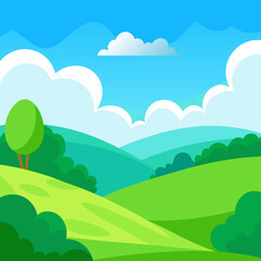 Fototapeta premium Natural Landscape with Rolling Green Hills and Clear Blue Sky Design