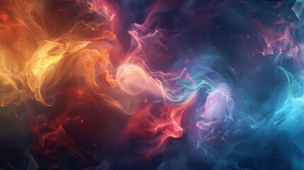 Colorful and dynamic abstract nebulalike fluid painting resembling a fiery cosmic storm