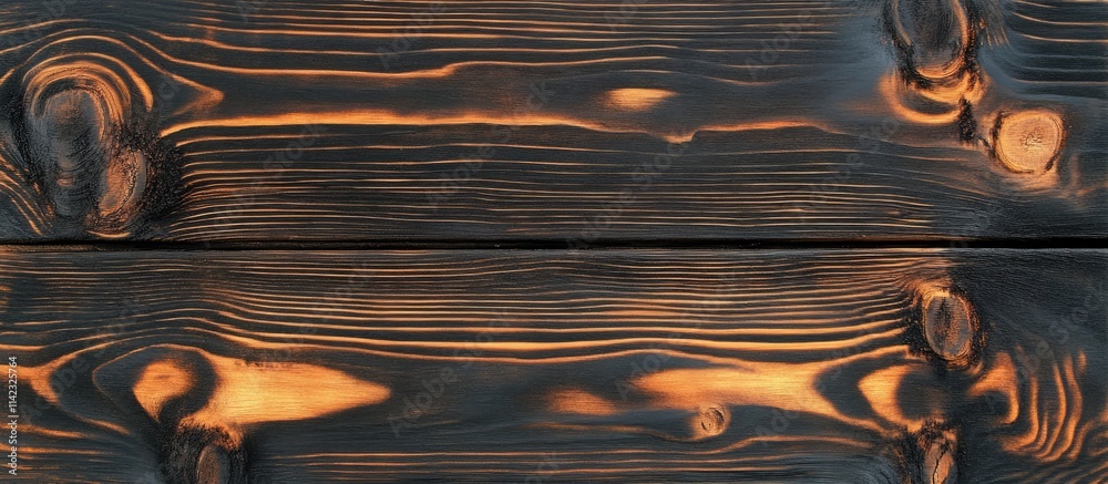 Poster Charred wood texture with intricate patterns suitable for rustic or vintage design applications and background elements.
