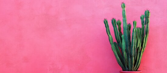 Cactus in a terracotta pot against a vibrant pink wall showcasing modern interior decor inspiration and nature's beauty