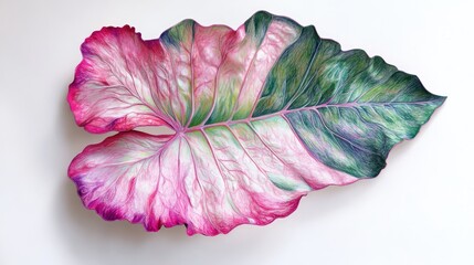 Obraz premium Vibrant Caladium Leaf in Stunning Pink and Green Colors as Ornamental Decorative Plant Artistry