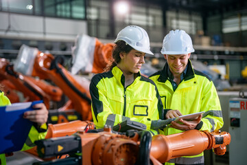 Engineers Collaborate on Robotics Project in Modern Industrial Facility