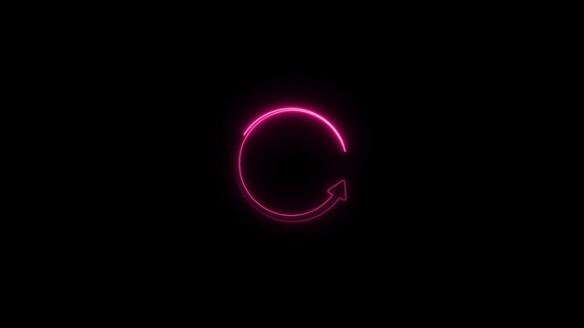 Glowing neon line Refresh icon isolated on black background. Refresh or retry icon animation on a black background. Try again icon.