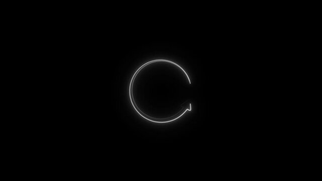 Glowing neon line Refresh icon isolated on black background. Refresh or retry icon animation on a black background. Try again icon.