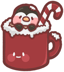 Red cup and candy cane - penguin