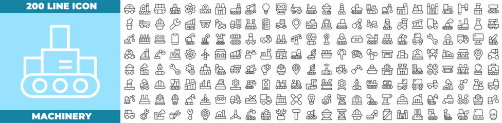 Fototapeta premium Machinery Line Editable Icons set
