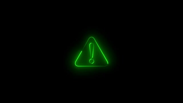 glow neon tingle warning icon animation. risk signal alert, danger icon, stop or problem road sign on black background. Warning, precaution, attention, alert icon,