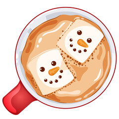 Hot Chocolate Mug with Cute Marshmallows Top View. Festive Graphic Isolated