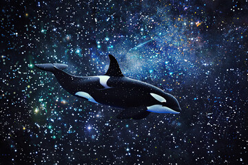 Fototapeta premium Fantastically beautiful majestic huge whale in deep ocean