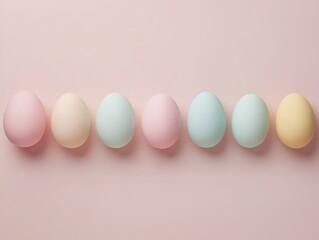 seven easter eggs in pastel colors