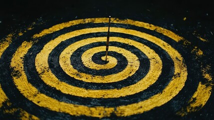 Yellow Spiral Pattern with Sharp Pin Centered on Dark Background for Creative Concepts