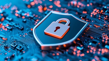 Digital shields with a lock symbol have been used in network environments to represent cyber defense and data protection.