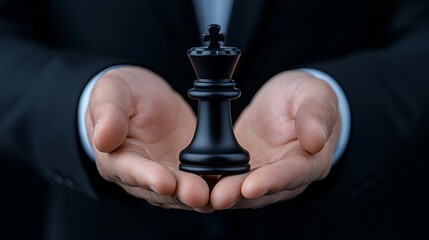Businessman holding chess piece symbolizes corporate asset protection, cyber risk management, and reputational safeguarding.