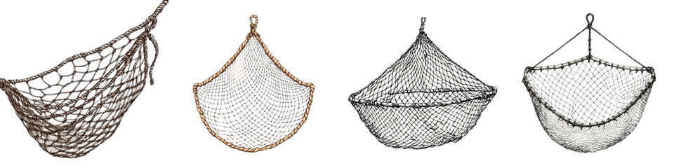 Obraz premium Cozy outdoor hammocks and fishing nets hanging amidst the trees and nature creating a serene and relaxing atmosphere for leisure and vacation activities