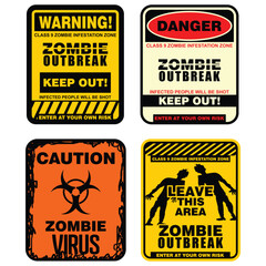 Warning, zombie outbreak, restricted area, sign vector