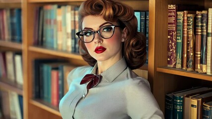 Pin-Up Librarian: A retro pin-up girl in a pencil skirt, digital