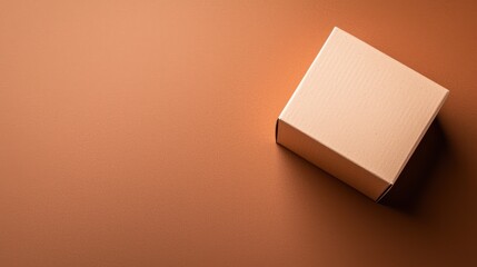 Minimalist kraft paper box mockup on brown surface background