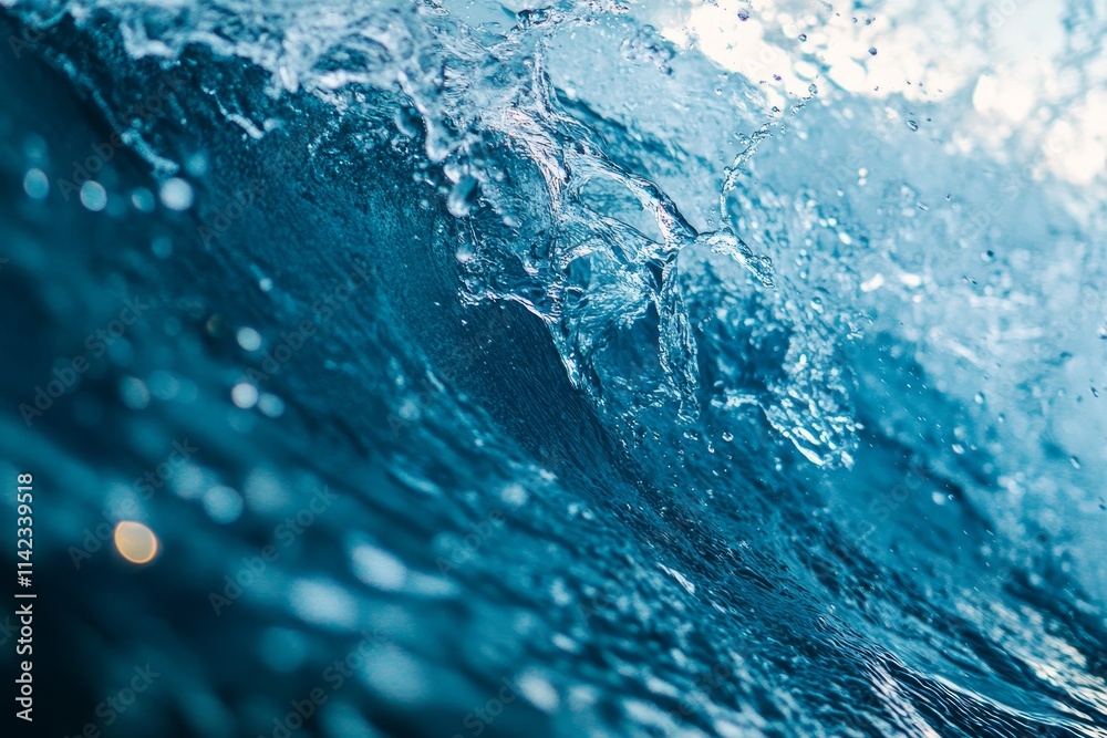 Poster close-up of an ocean wave, showing texture and movement of water.
