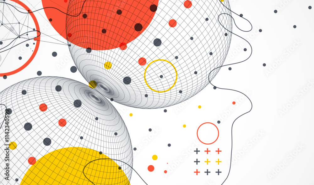 Wall mural abstract sphere background with plexus effect. 3d surface. vector illustration.